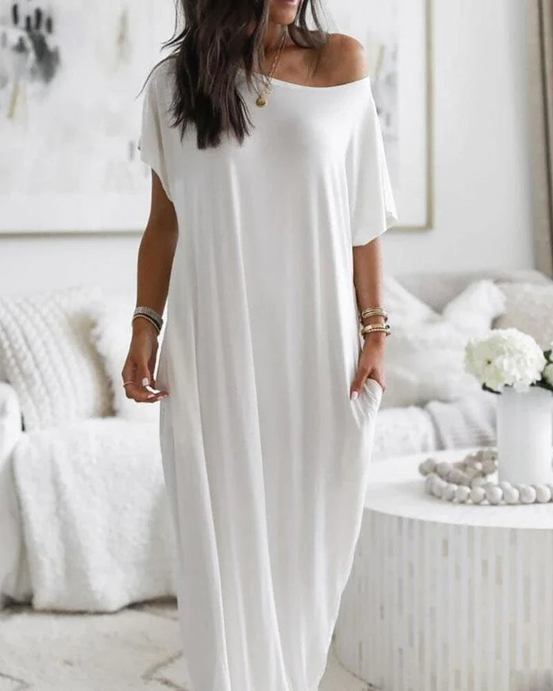 Slash Neck Nightgown Short-Sleeve Shirt Dress Soft Touch Breathable Fabric Fit Women's Cozy Sleepwear Nightwear Summer Fashion