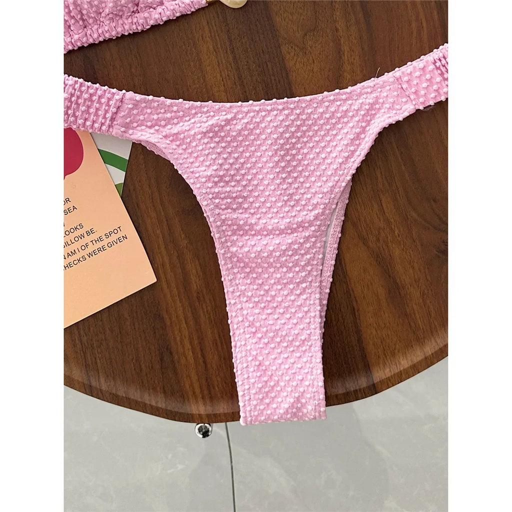 Wrinkled Crinkled Halter Bikini Female Swimsuit Women Swimwear Two-pieces Bikini set Brazilian Bather Bathing Suit Swim V8134