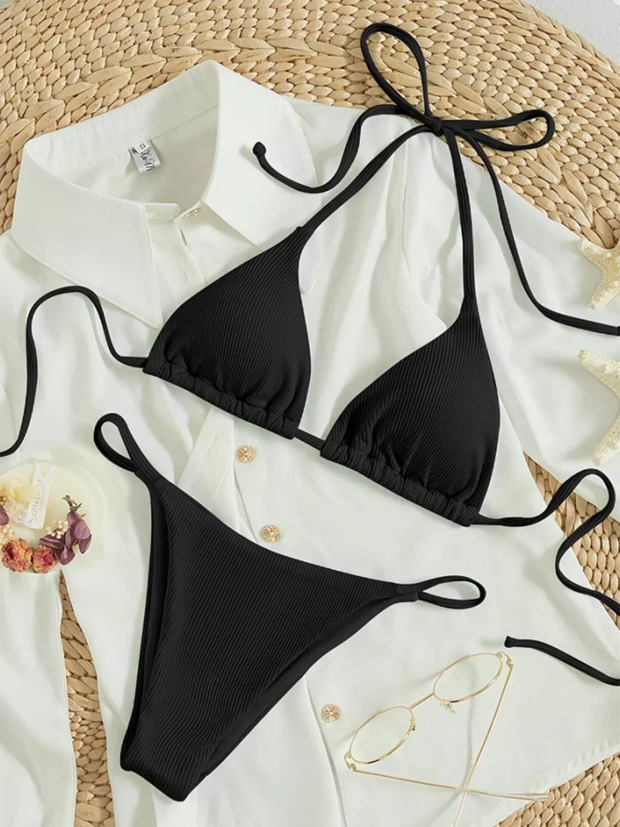 String Thong Bikinis 2025 Women Sexy Triangle Swimsuit Brazil Tong Swimwear Female Padded Bathing Swimming Suit Beachwear Summer
