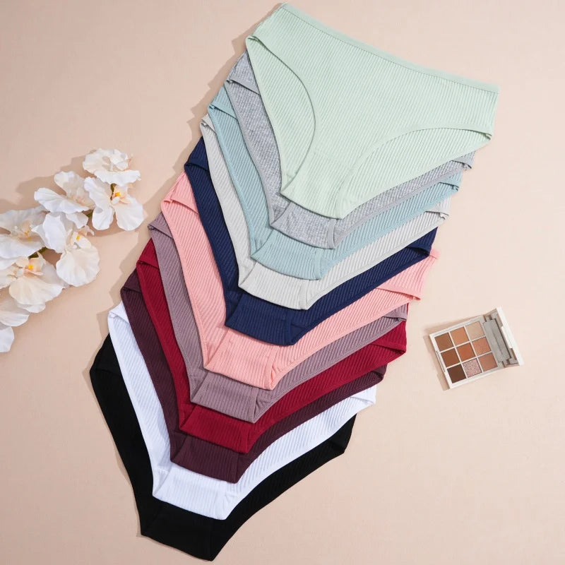 7Pcs/Set Women's Seamless Cotton Briefs Women Panties Solid Color Breathable Underwear Female Low Waist Soft Lingerie S-XXL