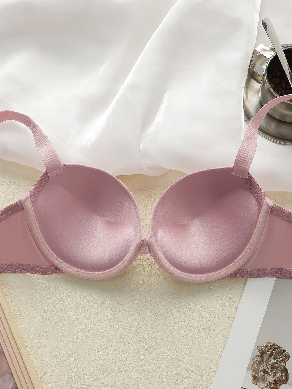 Pink Women Set Solid color daily lingerie set push up bra comfortable close fitting lingerie set Small chest appears larger 2051