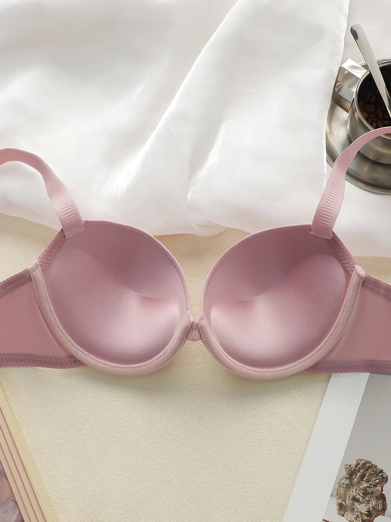 Pink Women Set Solid color daily lingerie set push up bra comfortable close fitting lingerie set Small chest appears larger 2051