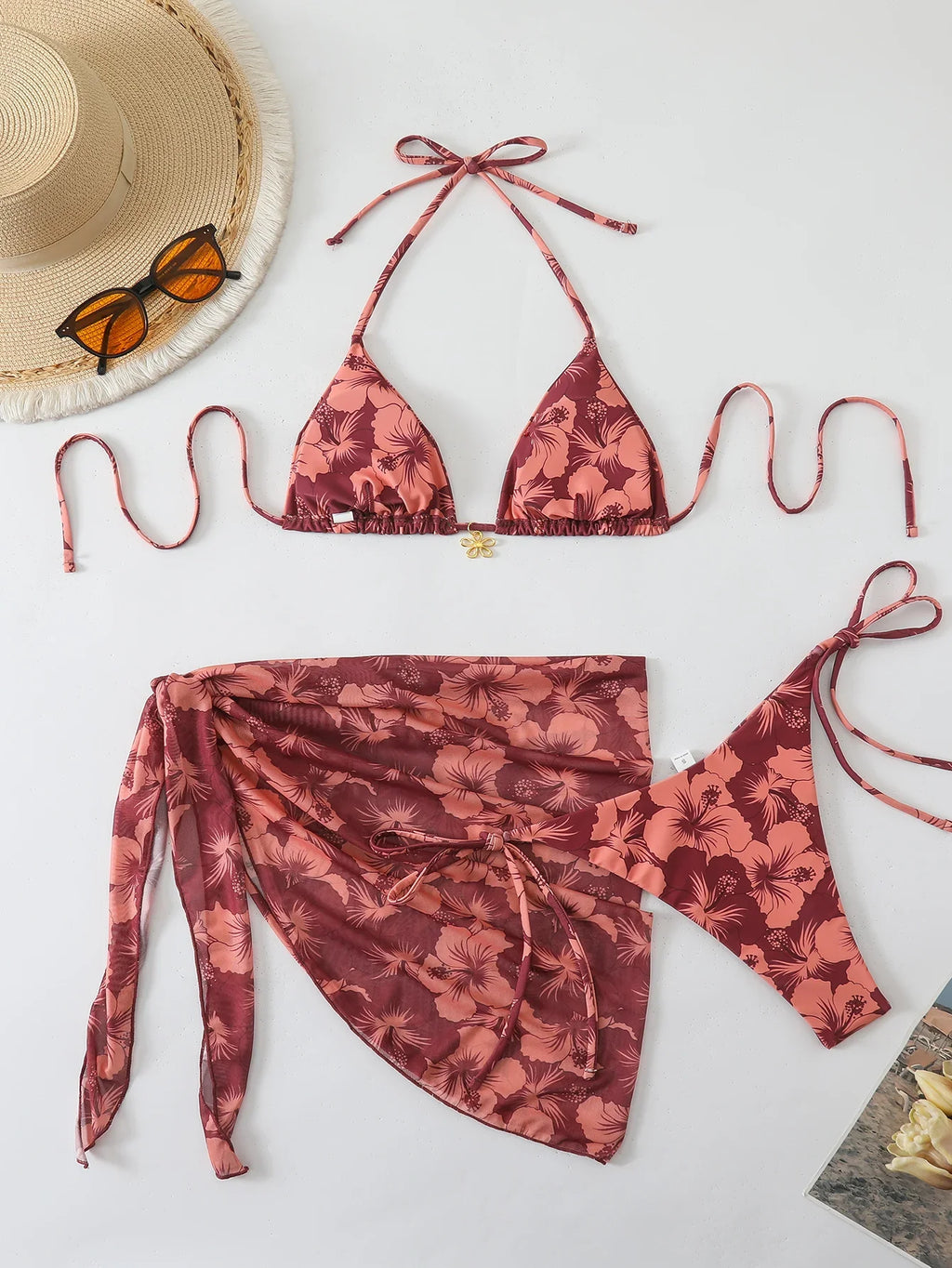 Halter Triangle String Bikinis 2026 Women Sexy Printed Swimsuit 3 Pieces Swimwear Female Bathers Bathing Swimming Swim Suit