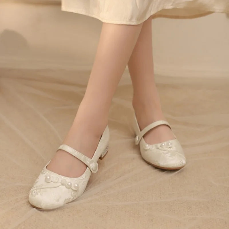 New Chinese Style Mary Jane Women's Shoes Hot Sale Of The Season Spring Summer Fairy Tale Cheongsam Shoes Beautiful Thick Heel