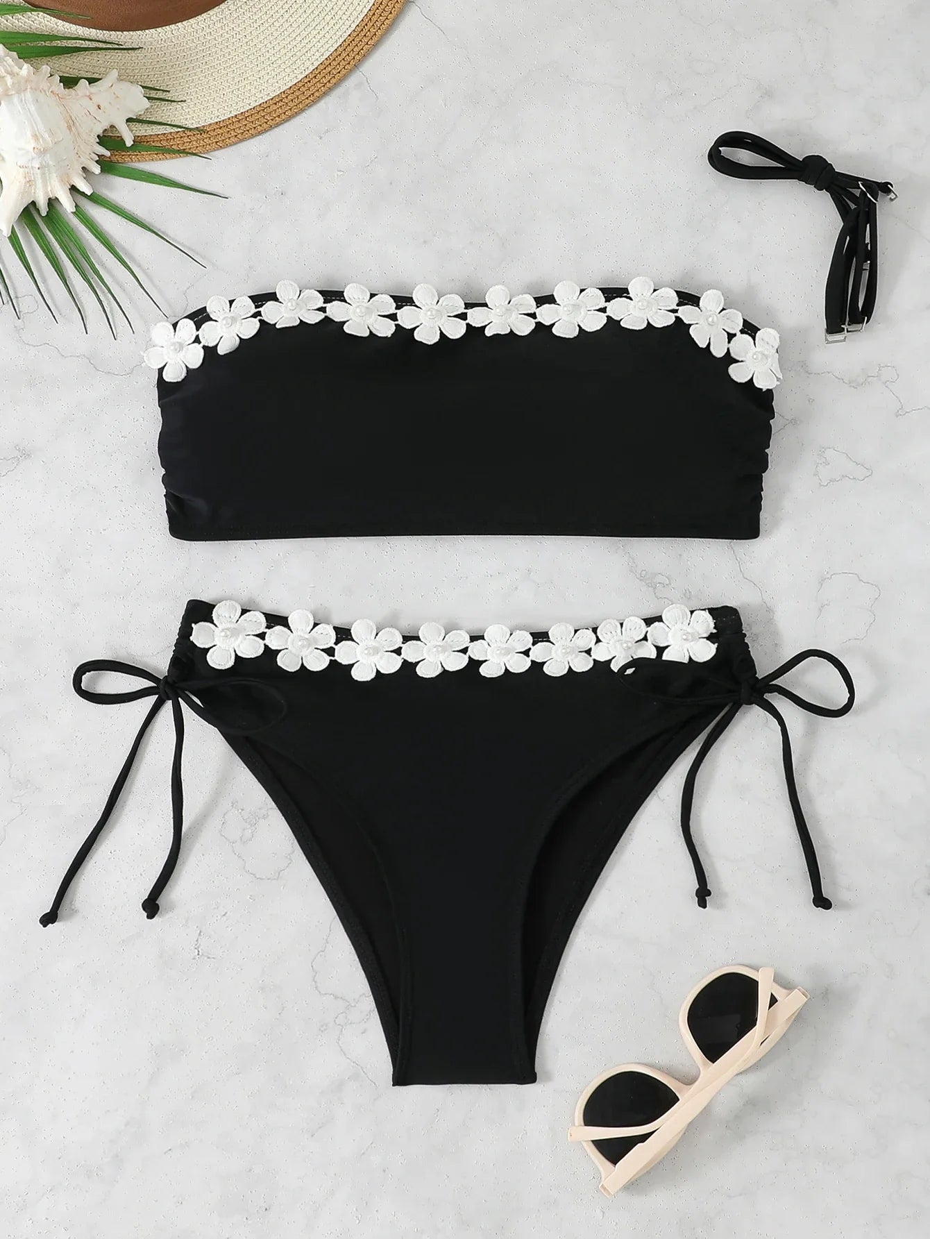 Contrast Binding Bandeau Bikinis 2026 Women Sexy Swimsuit Solid Padded Swimwear Female Bathing Suit Swimming Summer Beachwear