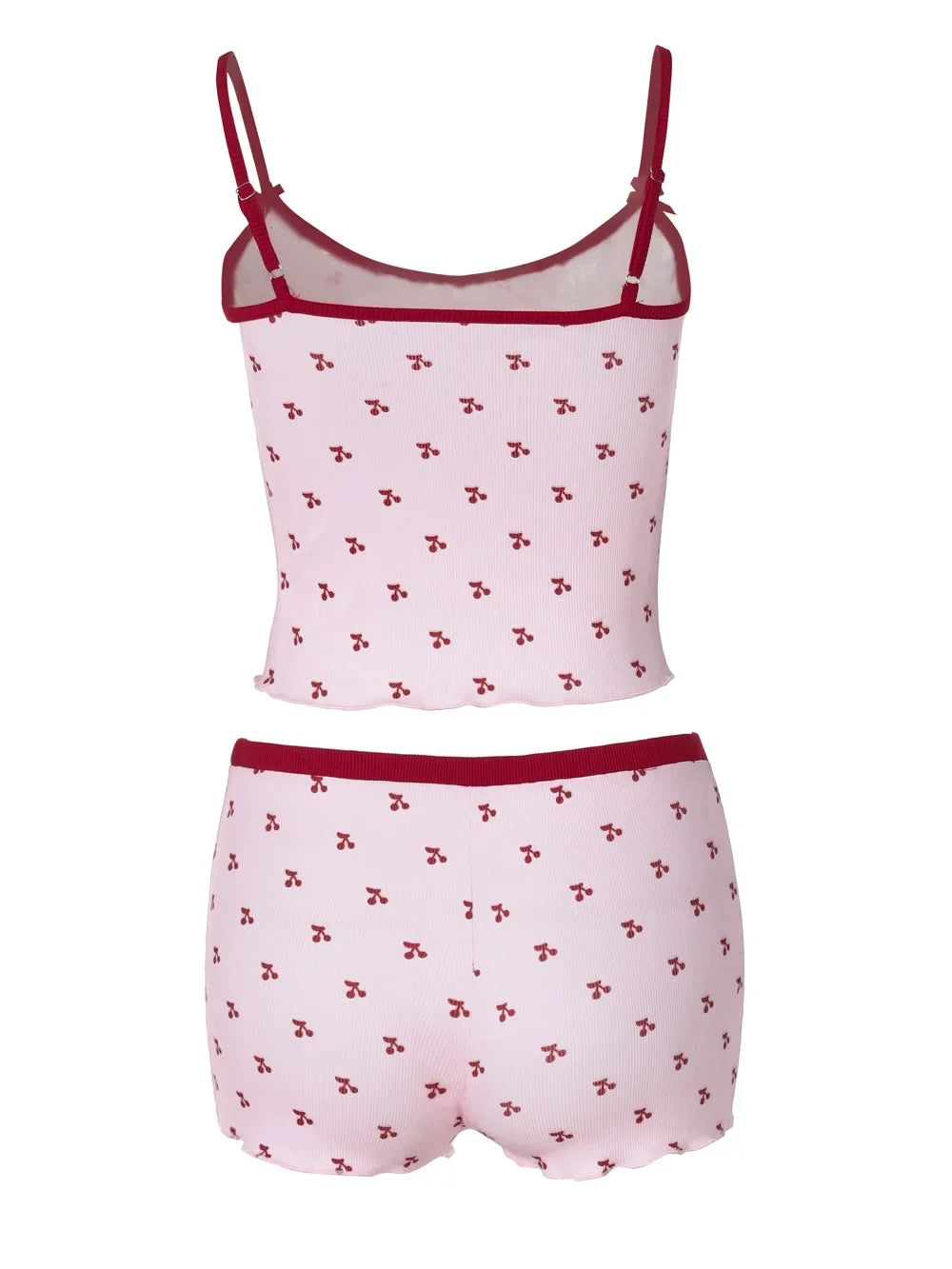 Women’s Kawaii 2 Piece Pajama Set Cherry Print Sleeveless Cami Top and Shorts Soft Sleepwear Loungewear Nightwear Outfit