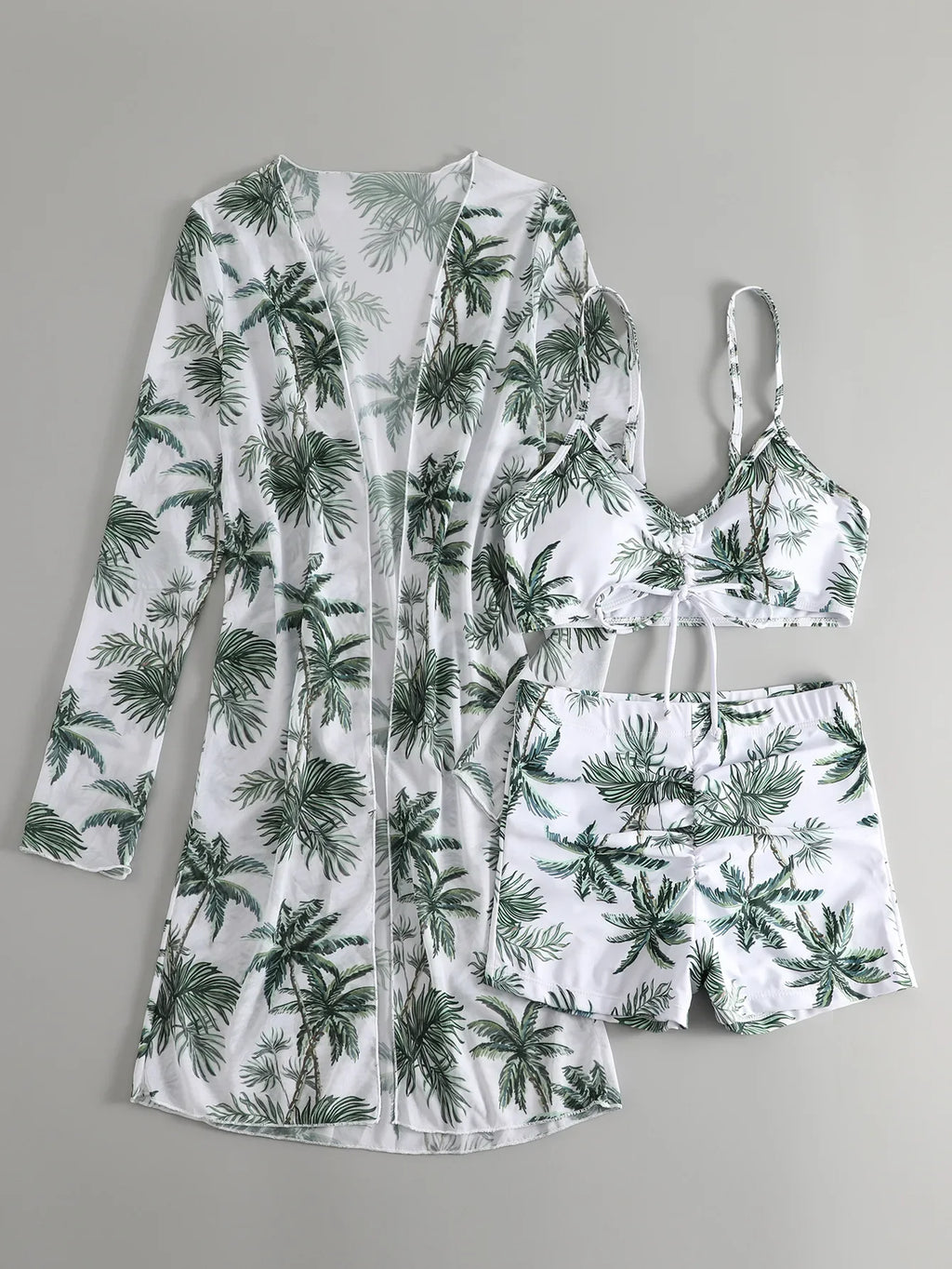 New Sexy 3 Pieces Suit for Women Neck Hanging Bikini Set+Cover-up Swimwear Sunproof Tankini High Waist Shorts Swimsuit Beachwear