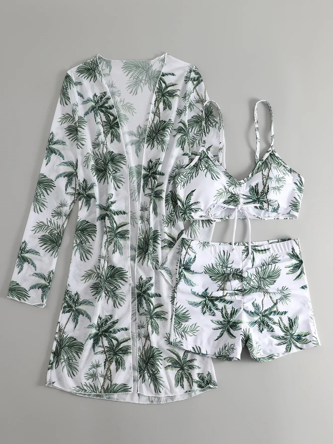 New Sexy 3 Pieces Suit for Women Neck Hanging Bikini Set+Cover-up Swimwear Sunproof Tankini High Waist Shorts Swimsuit Beachwear