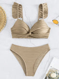 Bra Cup Bikinis 2025 Swimsuit Women Wrinkled Swimwear Two Pieces Bikini Set Push Up Female Beach Wear Pool Bather Swimming Suit