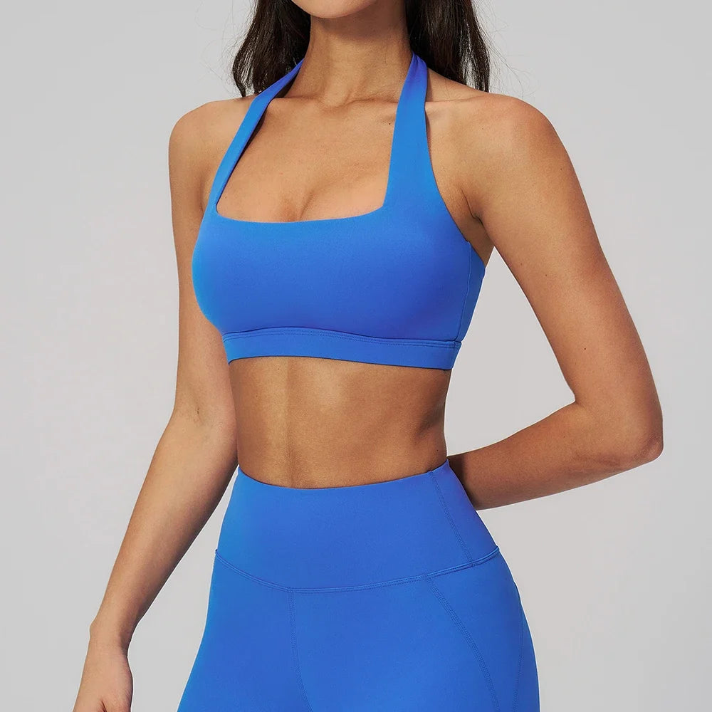 Summer Women Sports Bra Pilates Yoga Bra Hanging Neck Gym Underwear Running Fitness Shock Proof Breathable Quick-Dry Fitness Top