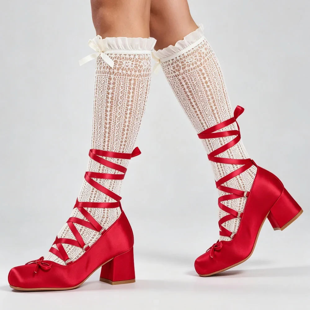 2026 Plus Size 43 Retro Red Lolita Ankle Wrap Pumps Sweet 5cm Med Square Heels Gothic Cosplay Ballet Mary Janes Shoes Women