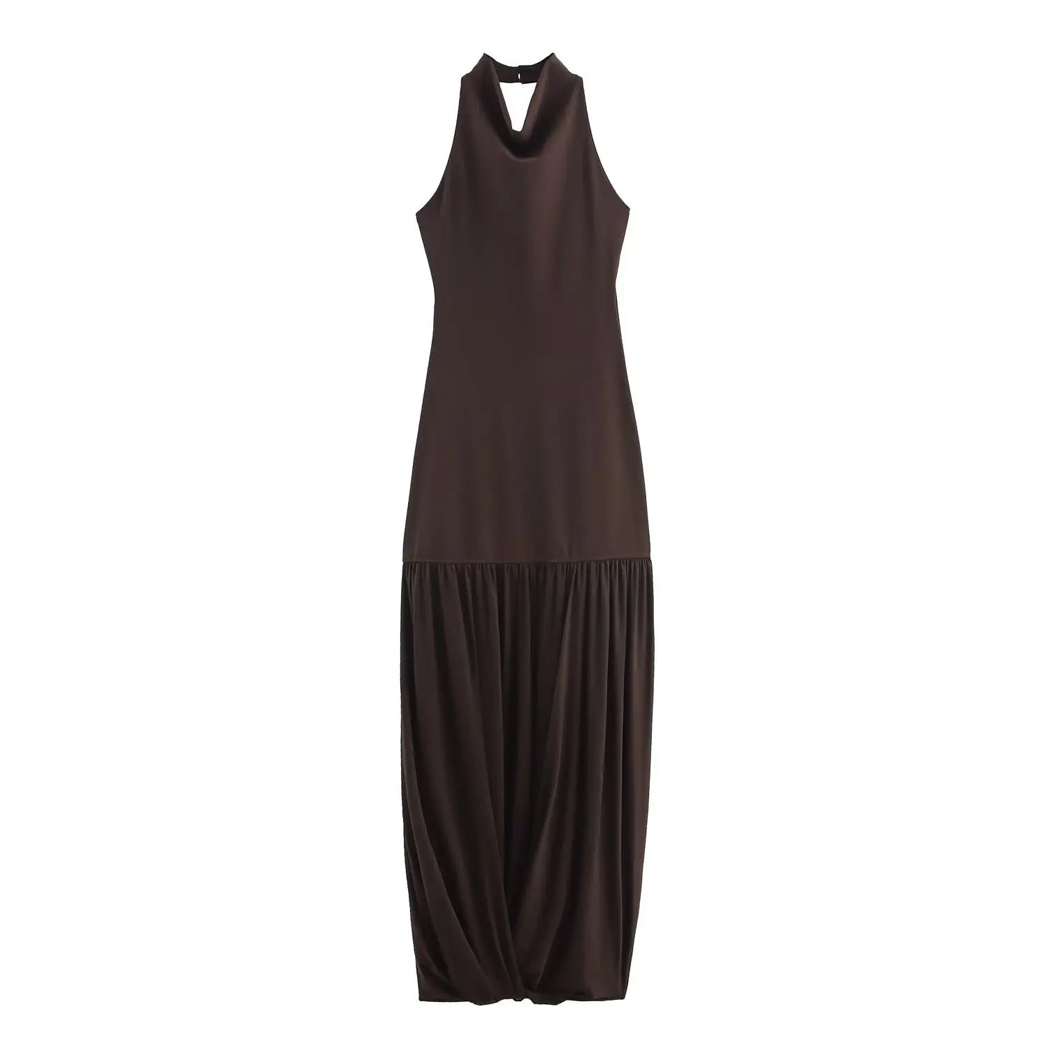 Women's Sexy And Alluring Off-shoulder Halter Neck Ruched Slim-fit Waist-cinching Solid Color Dress Pure Desire Elegant WXRY