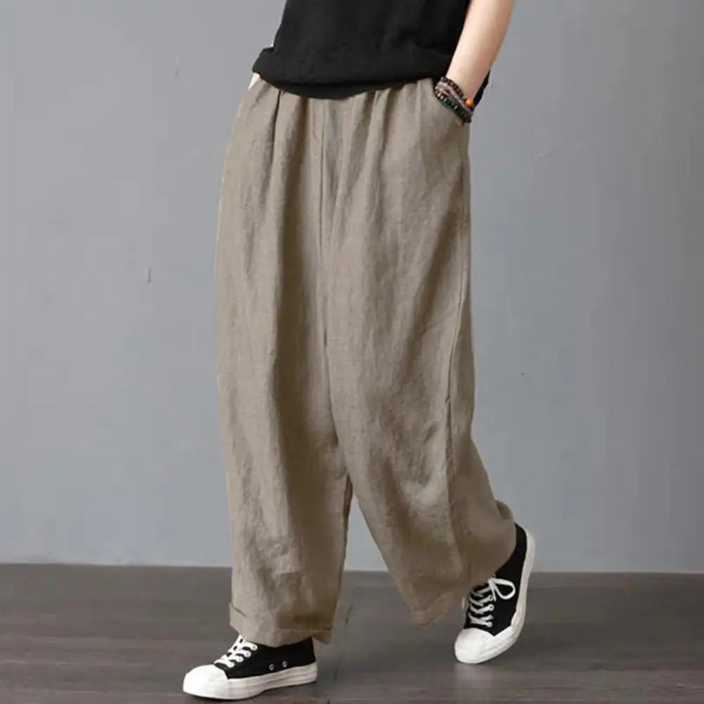 Casual Wide Leg Trousers Women Solid Long Pants Breathable Comfortable Loose Leisure Harem Pants for Outdoor