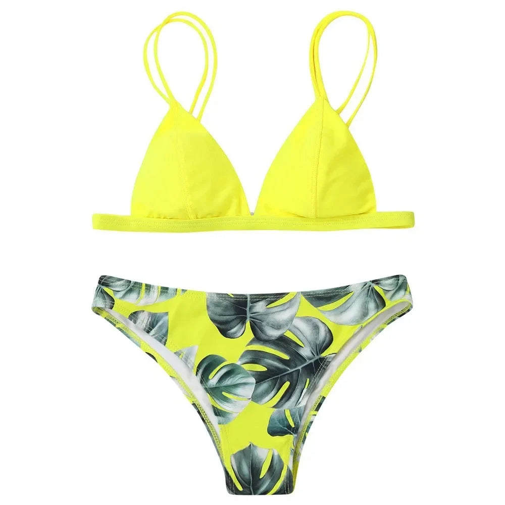 Leaves Print Bikinis Set For Women Swimwear 2024 Padded Push-Up Beachwear Bather Bathing Set Beachwear Summer Bikini Set Femme