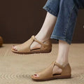 New Women's Peep Toe Flat Sandals - Retro Soft Leather Breathable Comfortable Versatile Casual Shoes 2026