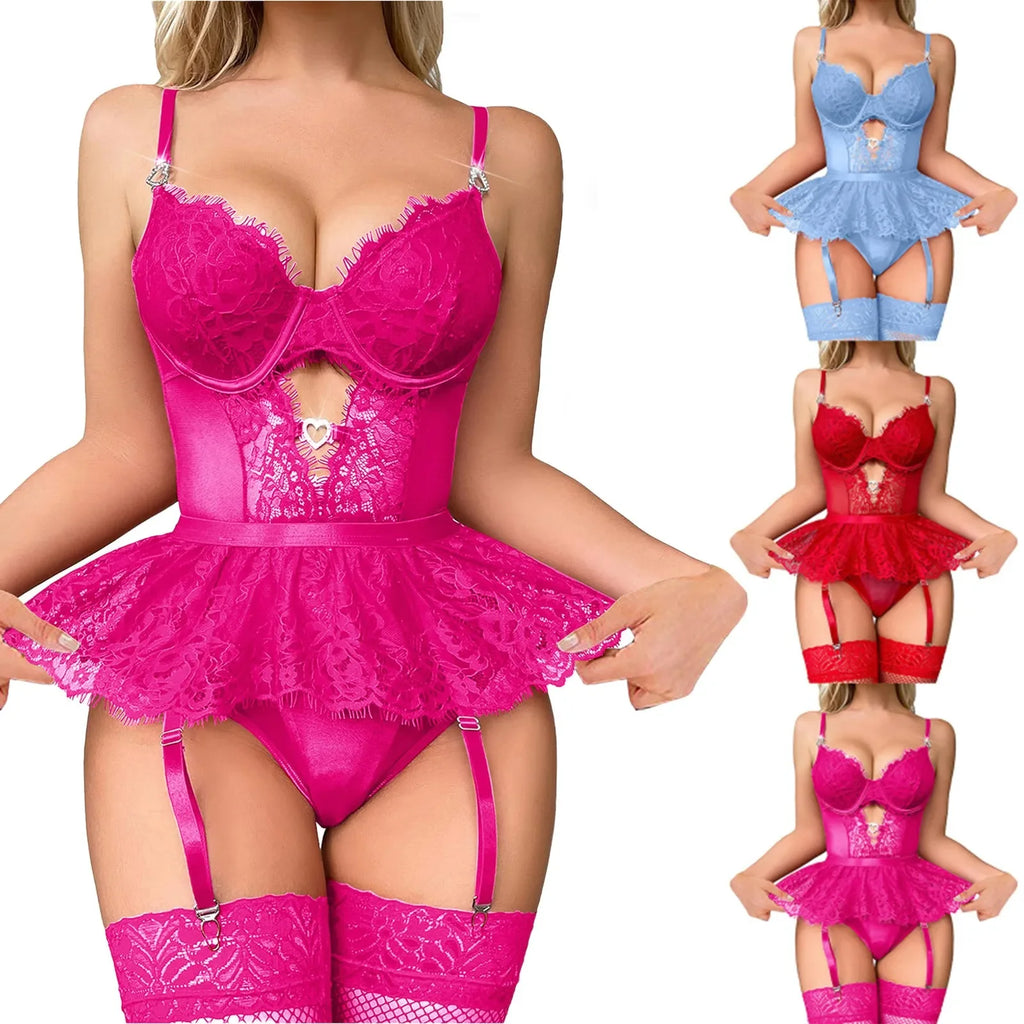 Bra Set Floral Exotic Sheer Lace Sexy Lingerie For Woman Transparent Porno Sexual Clothing Babydoll Teddy Dress Sexiest Nighties