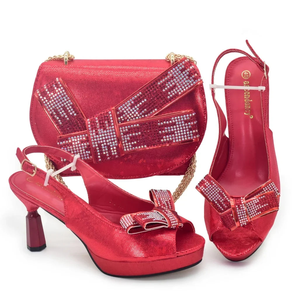 Beautiful Italian Shoes And Bag Sets For Evening Party With Stones Italian Leather Handbags Match Bags! 1-1