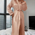 Solid Satin Night Robe Elegant Long Sleeve V Neck Pajamas With Belt Sexy Women Sleepwear