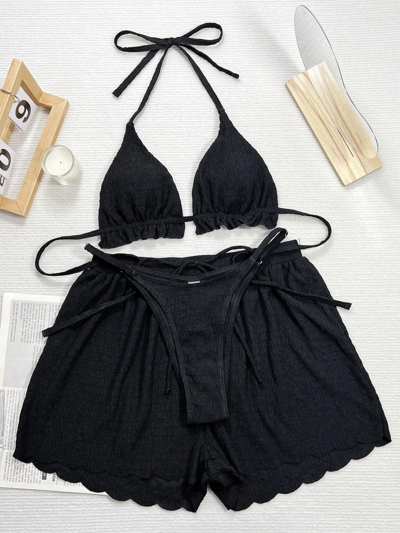 DEKA  Women 3 Piece Bikinis Set Halter String Push Up Swimsuit Backless Cute Beach Outfit Bathing Suit Swimwear Biquinis