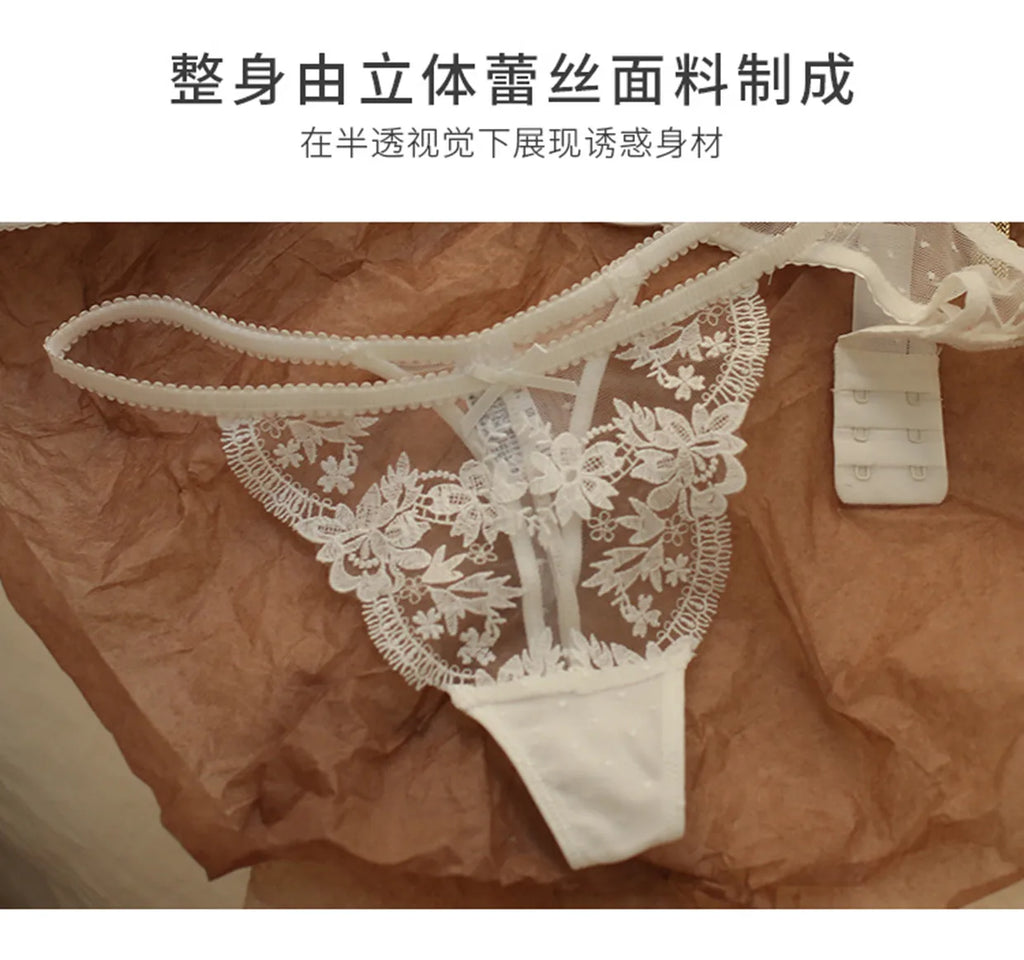 MOYISU Parisian Sheer Bralette Set - Ultra-Thin Wire-Free Bra No Padding Anti-Sag Lace Cutout Lingerie Sexy Vacation-Ready Tushy