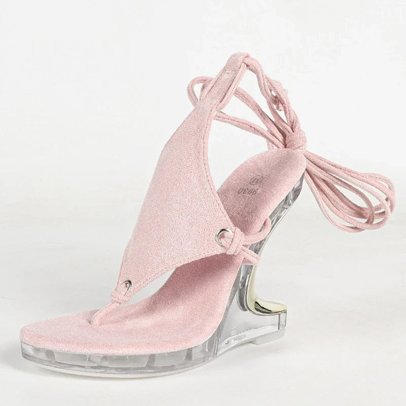 New Fashion Clip Toe Ankle Strap Irregular High Heels Walking Hollow Shoe Summer Party Women Platform Wedge Sandal Size 43