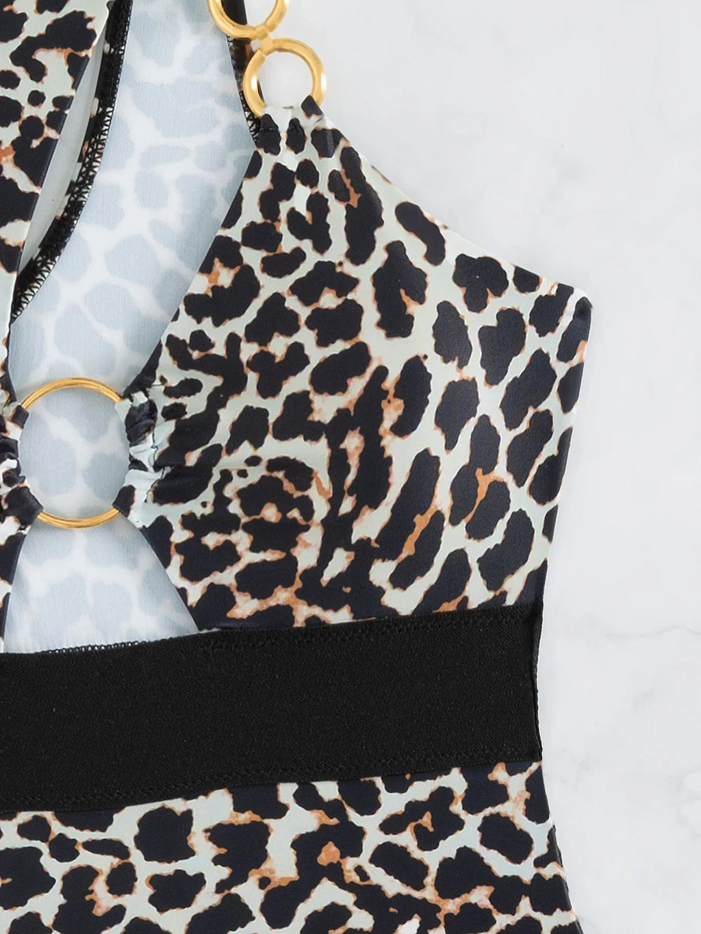 Sexy Push Up Leopard Swimwear One Shoulder Ring Linked High Waist One Piece Swimsuit Beach Wear Bathing Suit Bodysuit Monokini