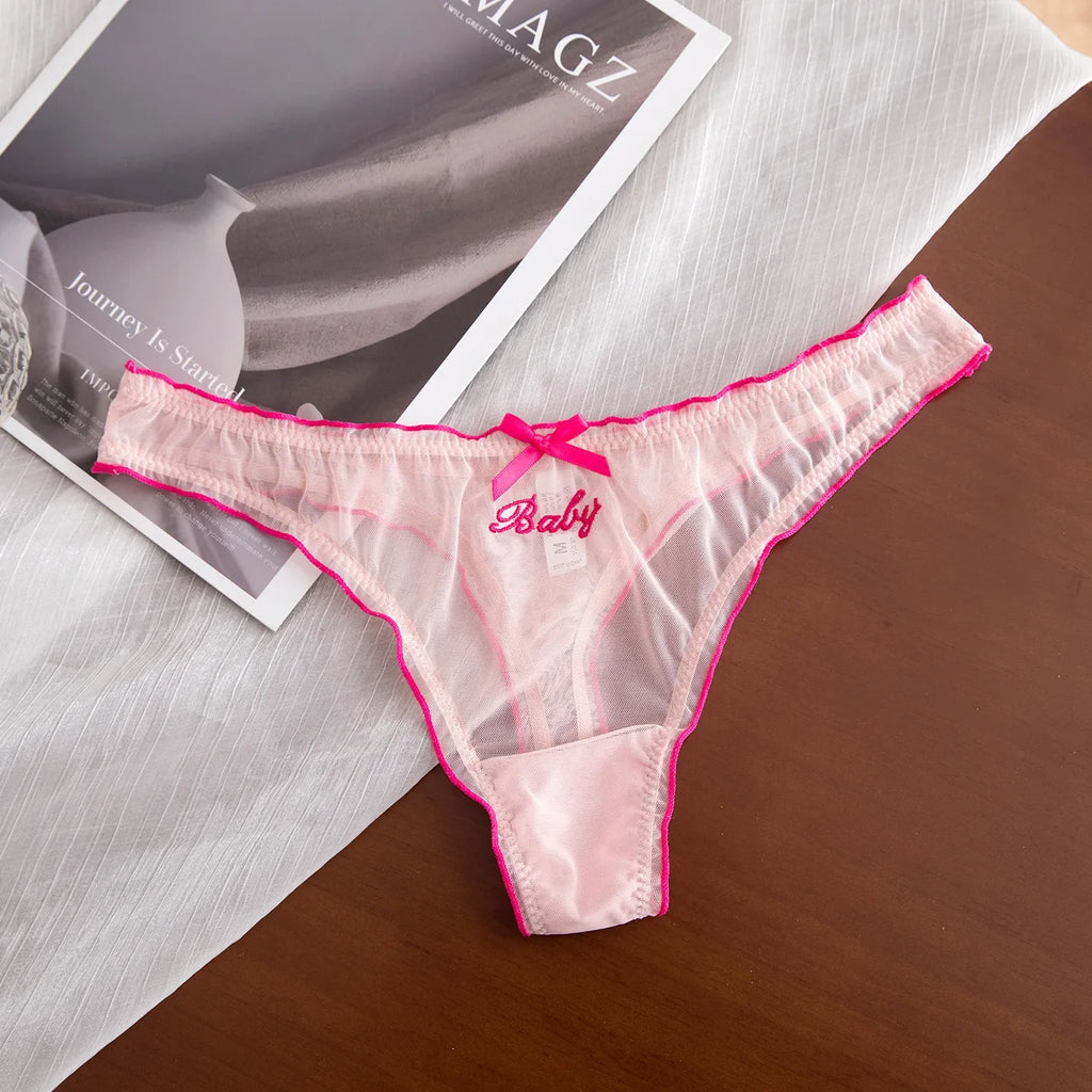 Lace G String Thin Mesh Sexy Girls Panties Women Briefs Thong Hollow Out Underwear Transparent Female Low Waist Lingerie