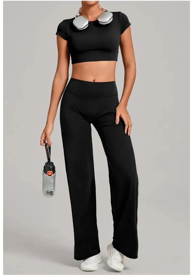 Women's Seamless Yoga Sets Sports Fitness Short-sleeved Loose Hip-lifting Pants Tracksuits Workout Gym Training Slim Fit Sets