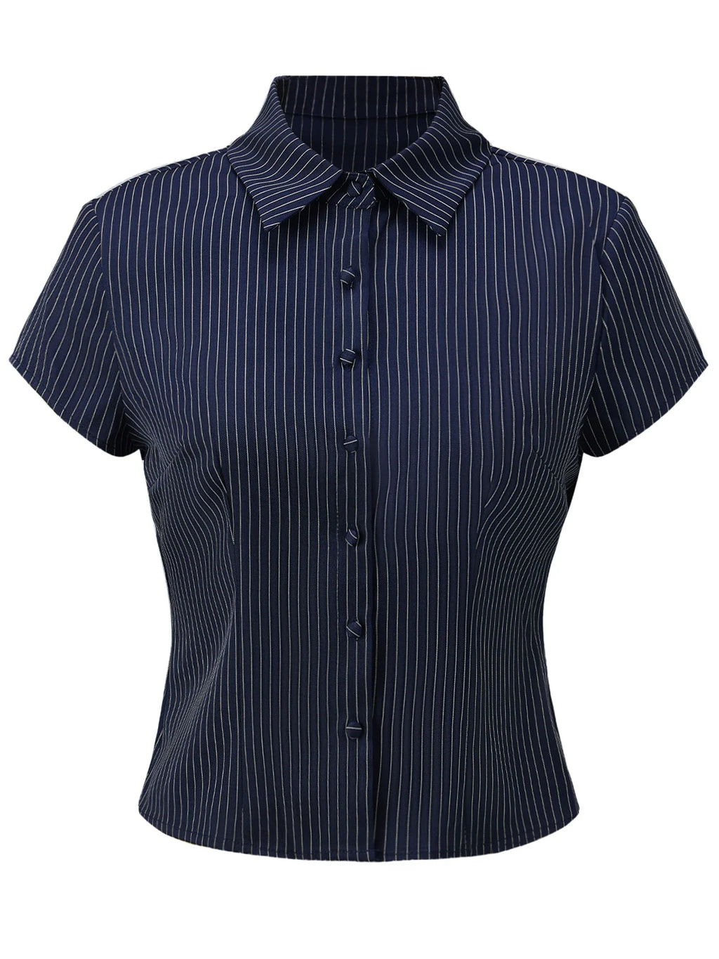 Women Button Down Slim Fit Striped Shirt Fashionable Summer Short Sleeve Turn Down Collar Tops for Casual Daily Wear
