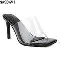 NASBAVI Designer Sandals Summer Sexy Fashion Transparent Sandals Women Slip on Open Toe High Heels Slippers Pumps Shoes Size 43