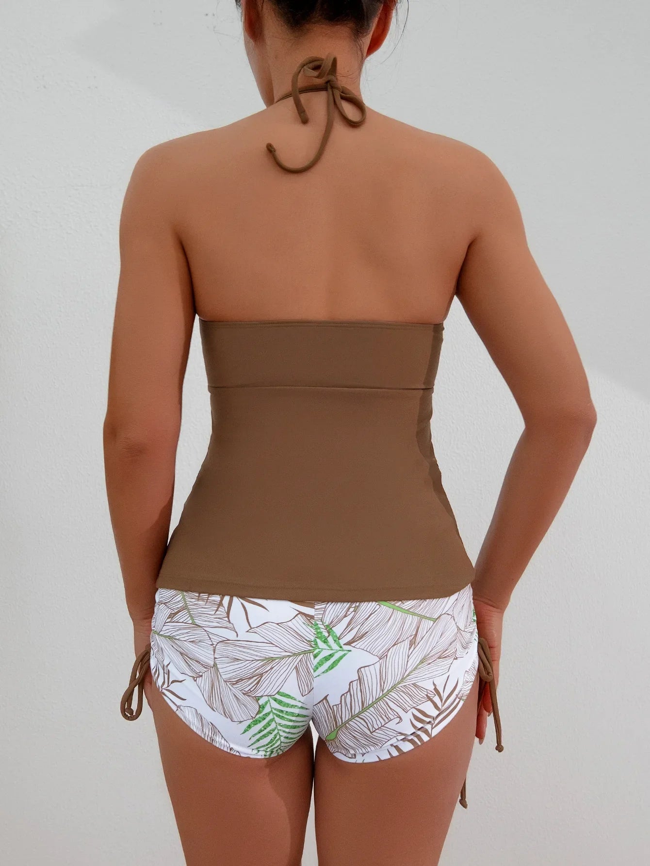 2026 Women's Bikini 2-piece Swimwear Tankini Set Sexy Halter Black Bathing Suit  Floral Print Drawstring High Waist Swimsuit