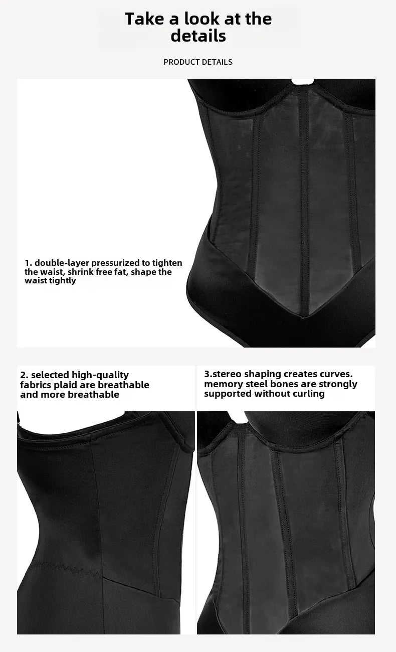 1pc Sexy Corset Solid Color Deep V Neck Contouring Onesie Belly Control Waist Trainer Slimming Thong Shapewear Women'S Lingerie
