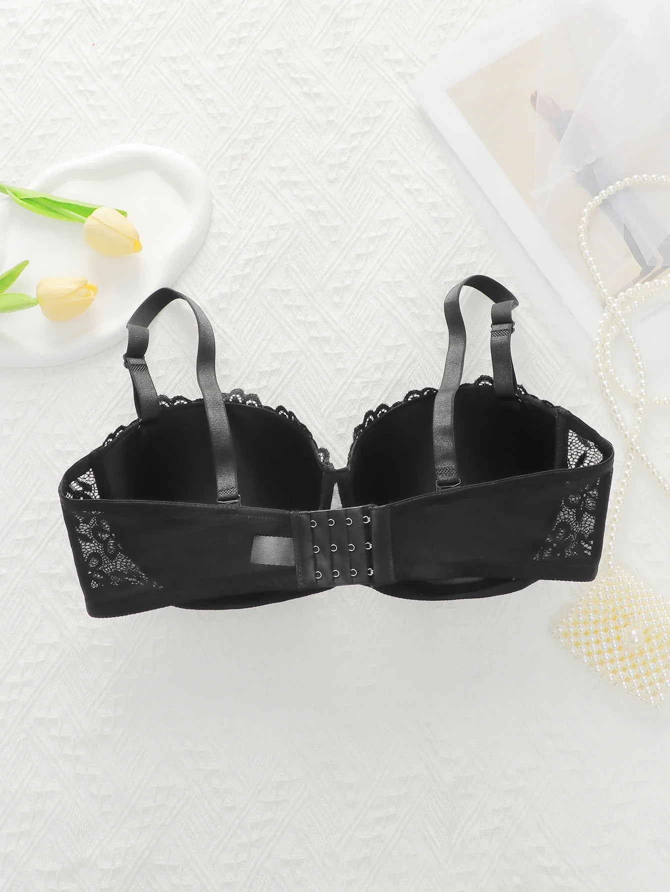 Women's oversized underwear with half cup gathered anti sagging front buckle lace design suitable for plump women 90D-110D B2483