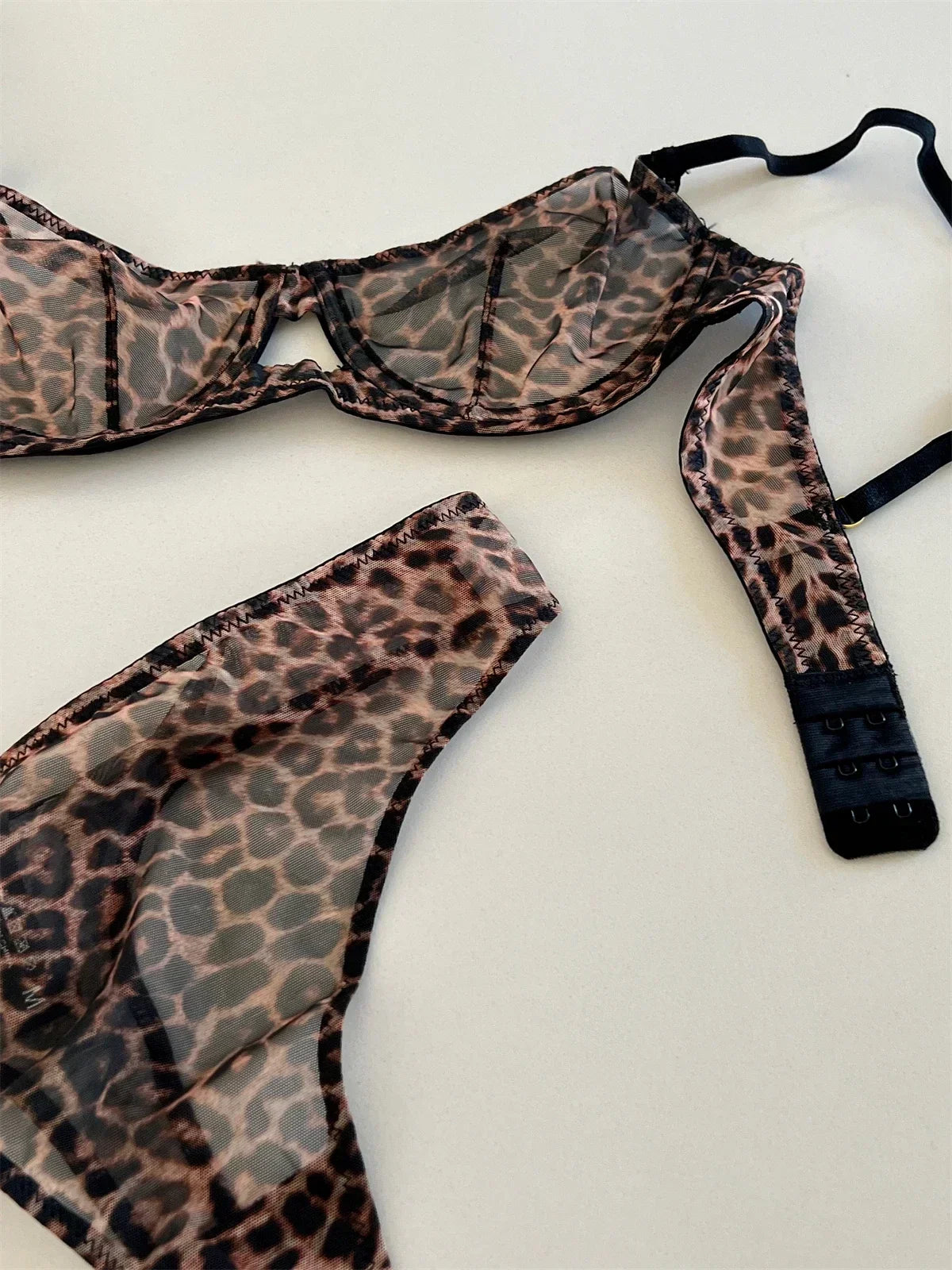 Leopard Printed Underwire Bra and Panty Set Women Sexy Lingerie Transparent Push Up Outfit Lace Underwear