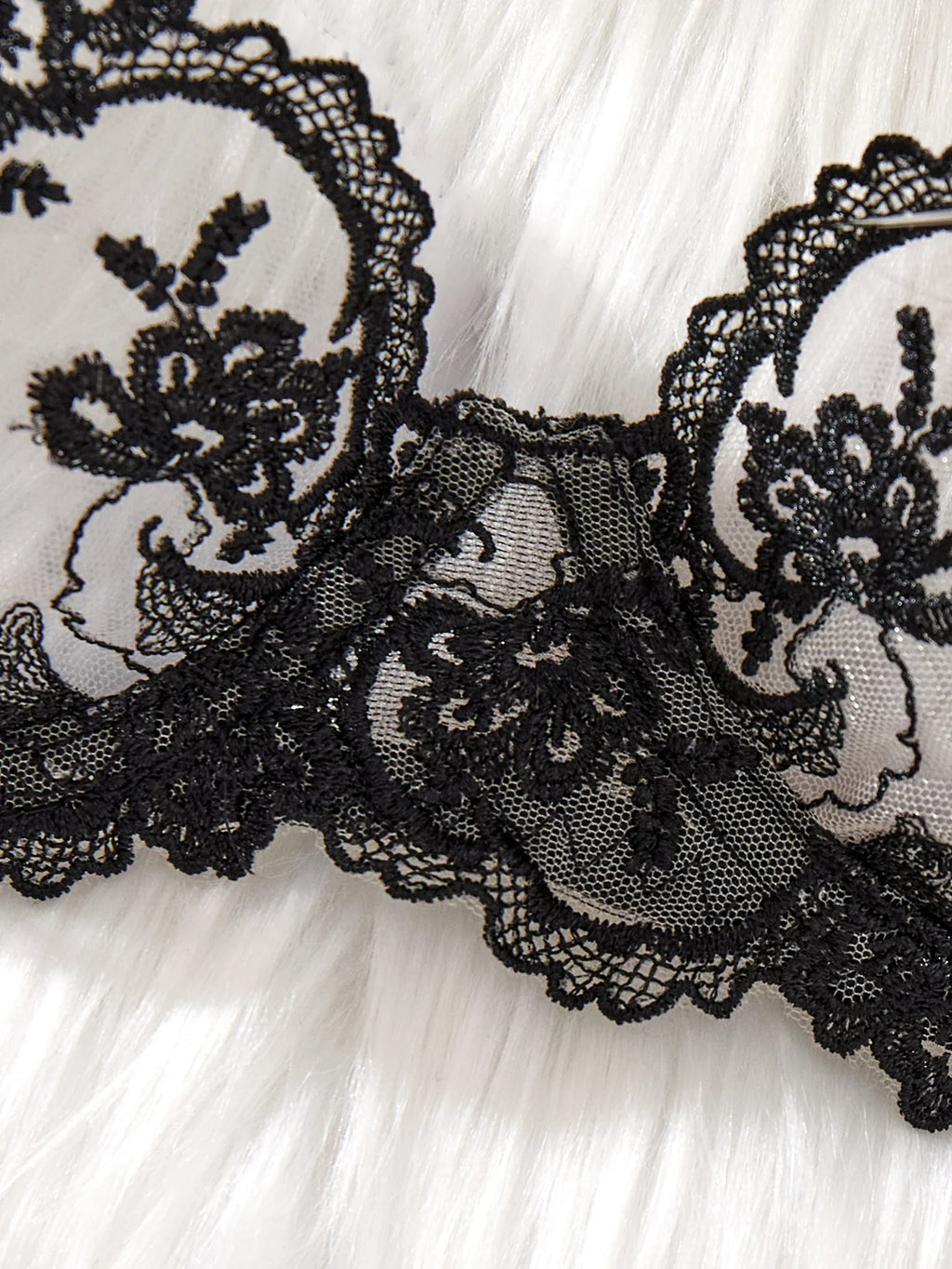 Black Embroidered Floral Pattern Pajama Set - A Sexy Bra and Stockings Combination Set for Women ZA824034