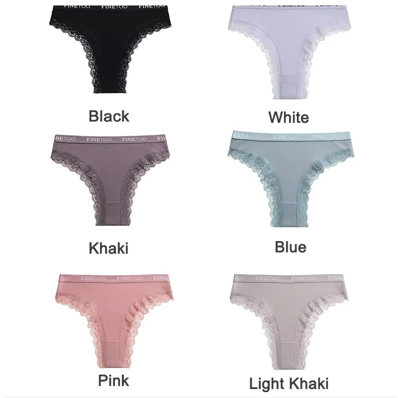 FINETOO 2Pcs/Set Women Cotton Brazilian Panties Plus Size M-2XL Lingerie Sexy Lace Underwear Low Rise Girls Intimates Underpants