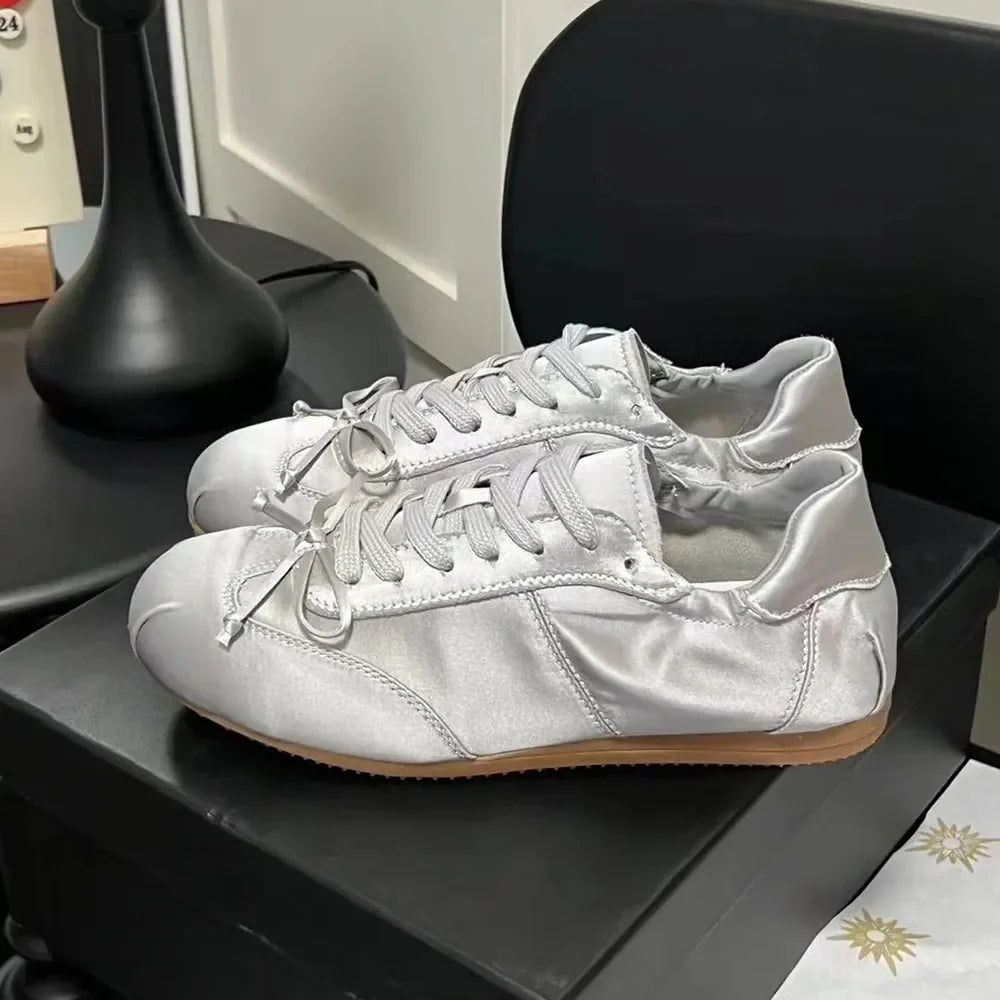 2026 Brand New Summer Satin Pink Cute Ballet Flats Shoes Women Sweet Casual Sneakers Shoes Trainers Comfy Walk Daily Footwear