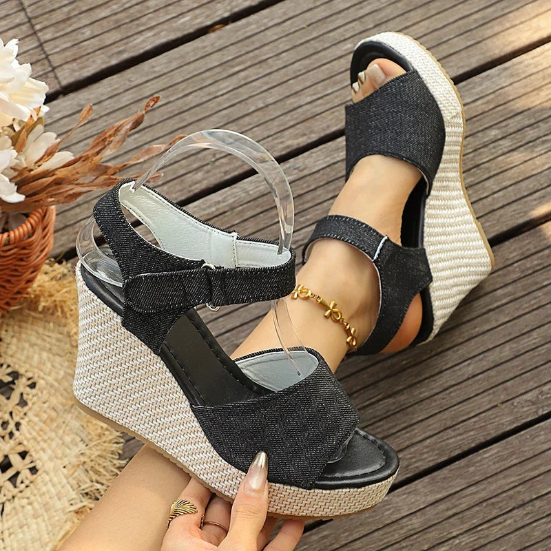 Summer Chunky Wedges Sandals for Women 10Cm Super High Heels Sandals Woman 2026 Casual Ankle Strap Platform Sandles Plus Size 43