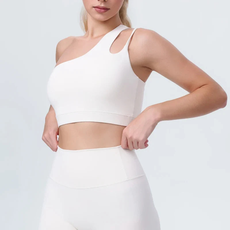 DIA FIT JOY Yoga Sports Bra Single Shoulder Irregular Strap Naked feel Sensation Beautiful Back Design Comfortable Breathable