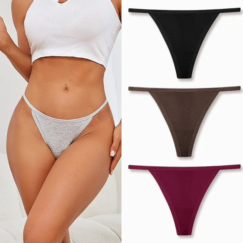 3PCS Seamless Cotton Thong Women Thin Strap Low Waist High Flexibility Panties Sexy Underwear Ladies Briefs T-back Soft Women