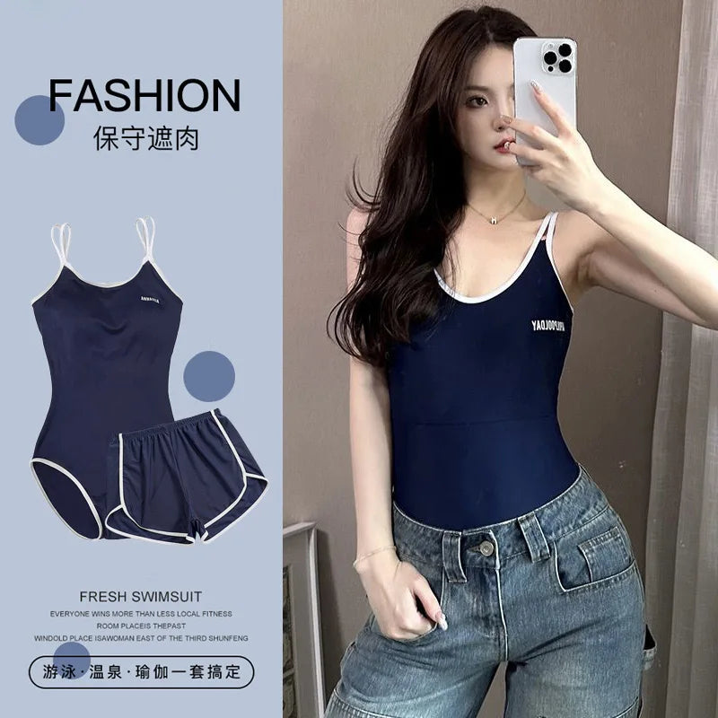 New year's one-piece swimsuit for women, conservative and slimming, gathering girls, Instagram style hot spring swimsuit