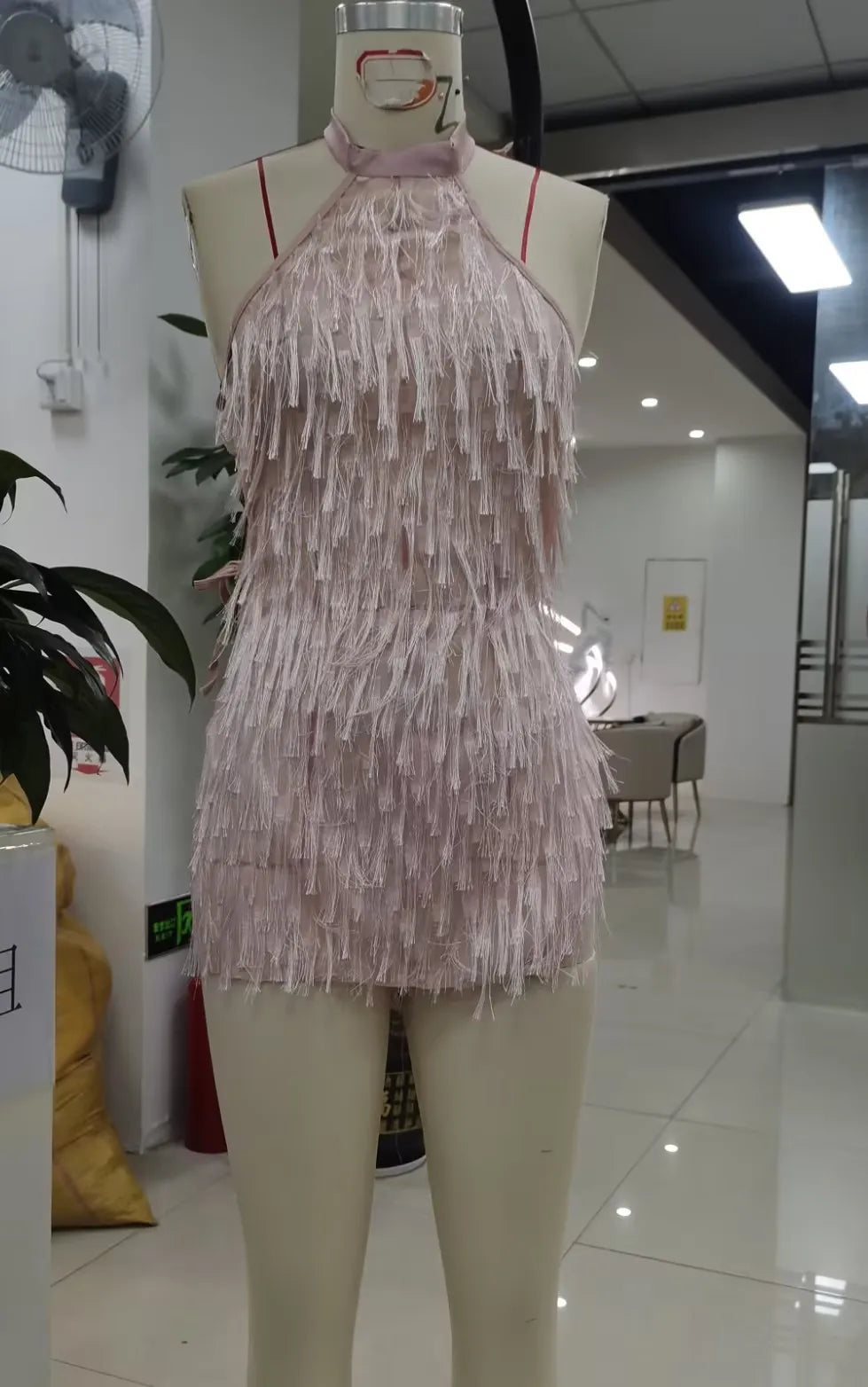 Sexy Halter Neck Fringe Mini Dress Women Open Back Sleeveless Tassel Flapper Dress For Nightclub Party