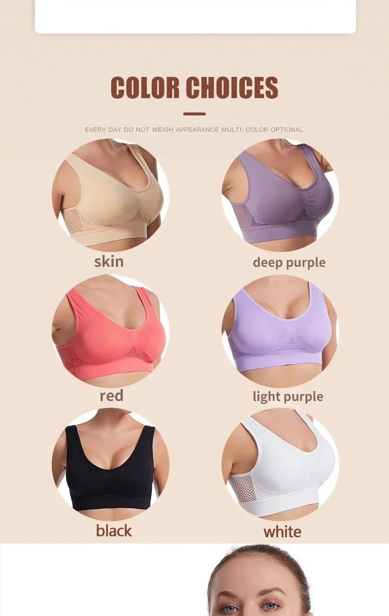 Sports Bra Women Hollow Mesh Gym Jogging Crop Top Female More Size Tops Yoga Fitness Vest Sujetador Push Up Sport Bras for Women