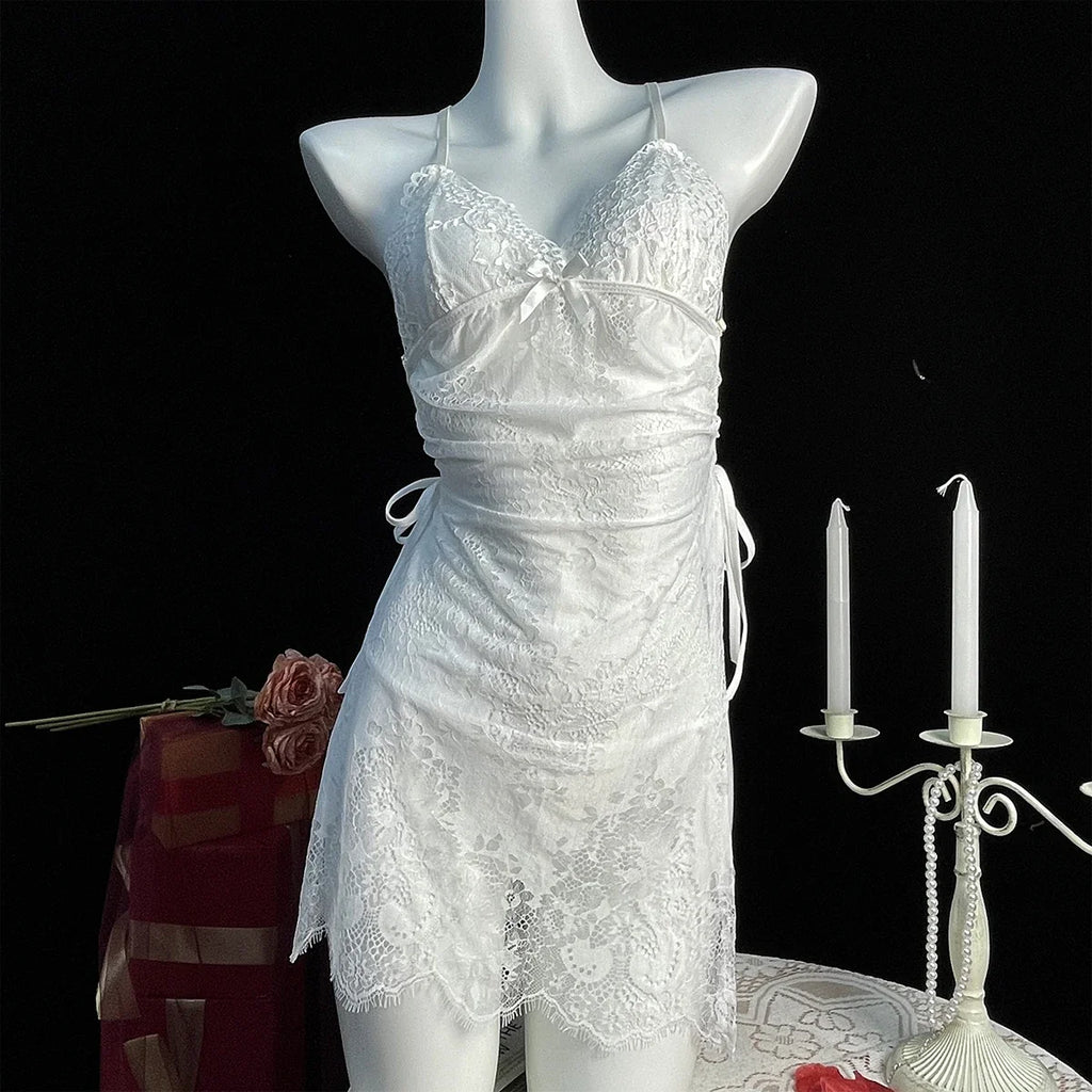Women Lingerie Lace Underwear Transparent Erotic Costumes Red Split Sexy Dress For Sex Lady Sleepwear Plus Size Nightdress