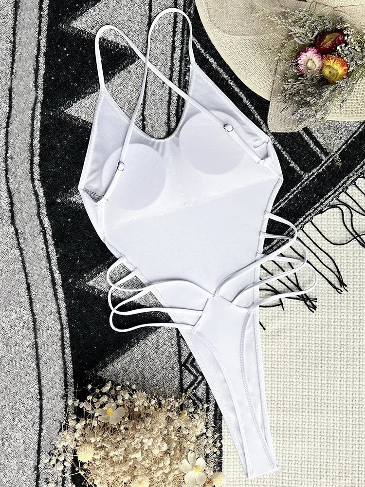Extreme Mini Micro String Thong Female Swimwear One Piece Swimsuit Women Cross Backless Monokini High Cut Bathing Suit Swim Lady