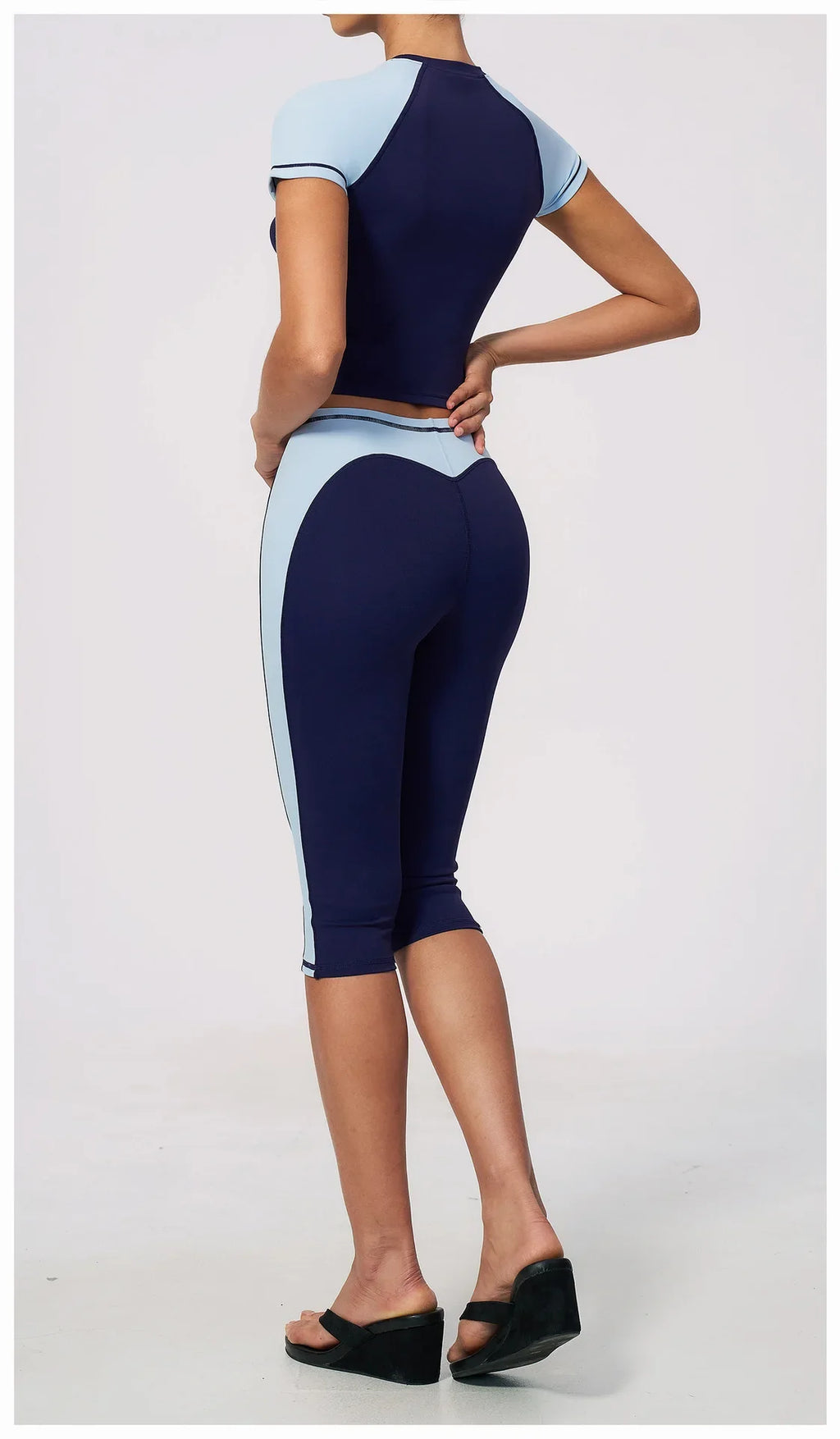 Color Blocking 2PCS Yoga Set Women's Tracksuit Short Sleeve O Neck Sports T Shirts High Waist Cropped Pants Tight Fitness Suits