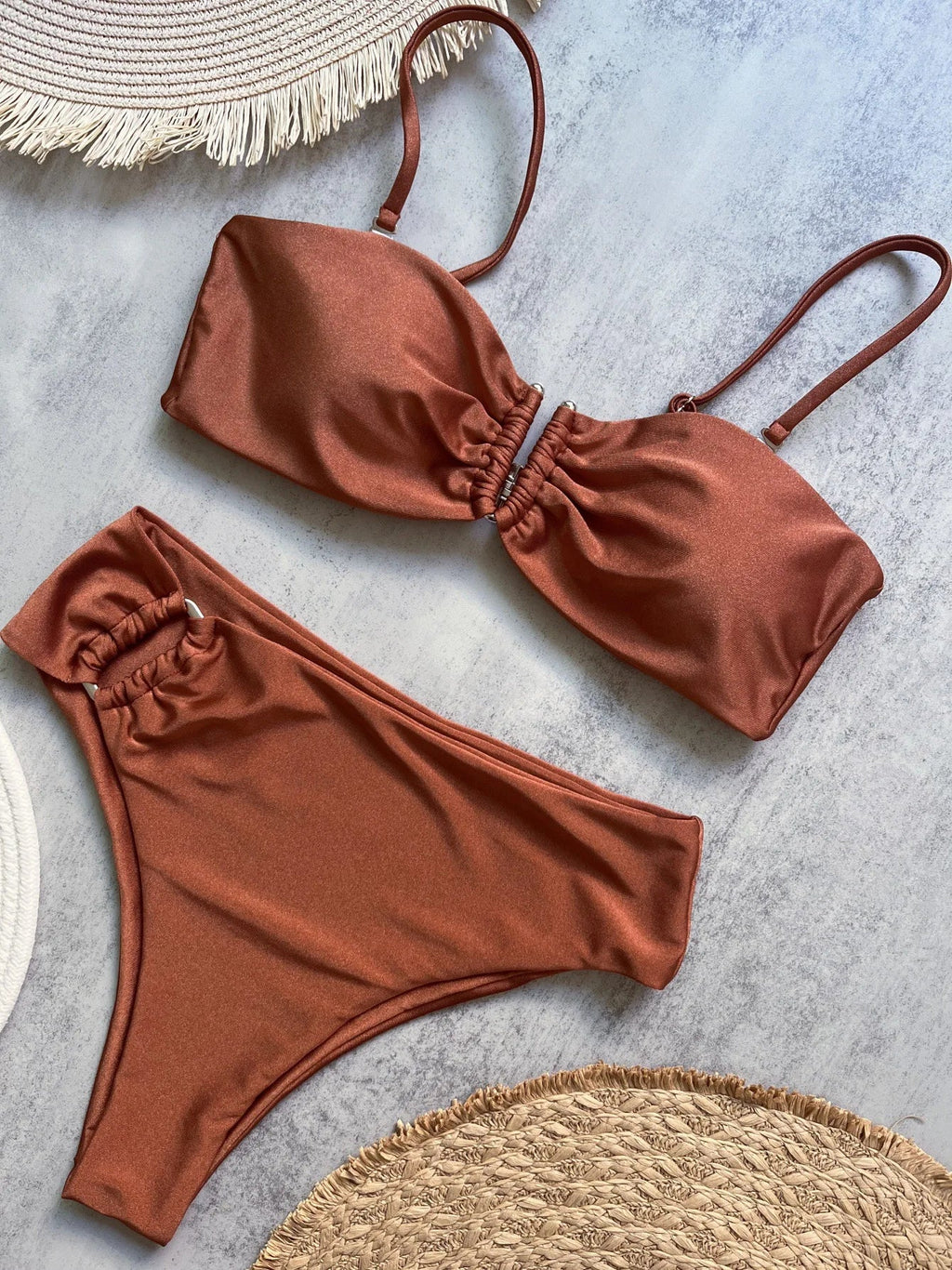 Shiny Sparkling U Shaped Female Swimsuit High Waist Bikini Women Swimwear Two-pieces Bikini Set Pool Bathing Suit Swim Beachwear