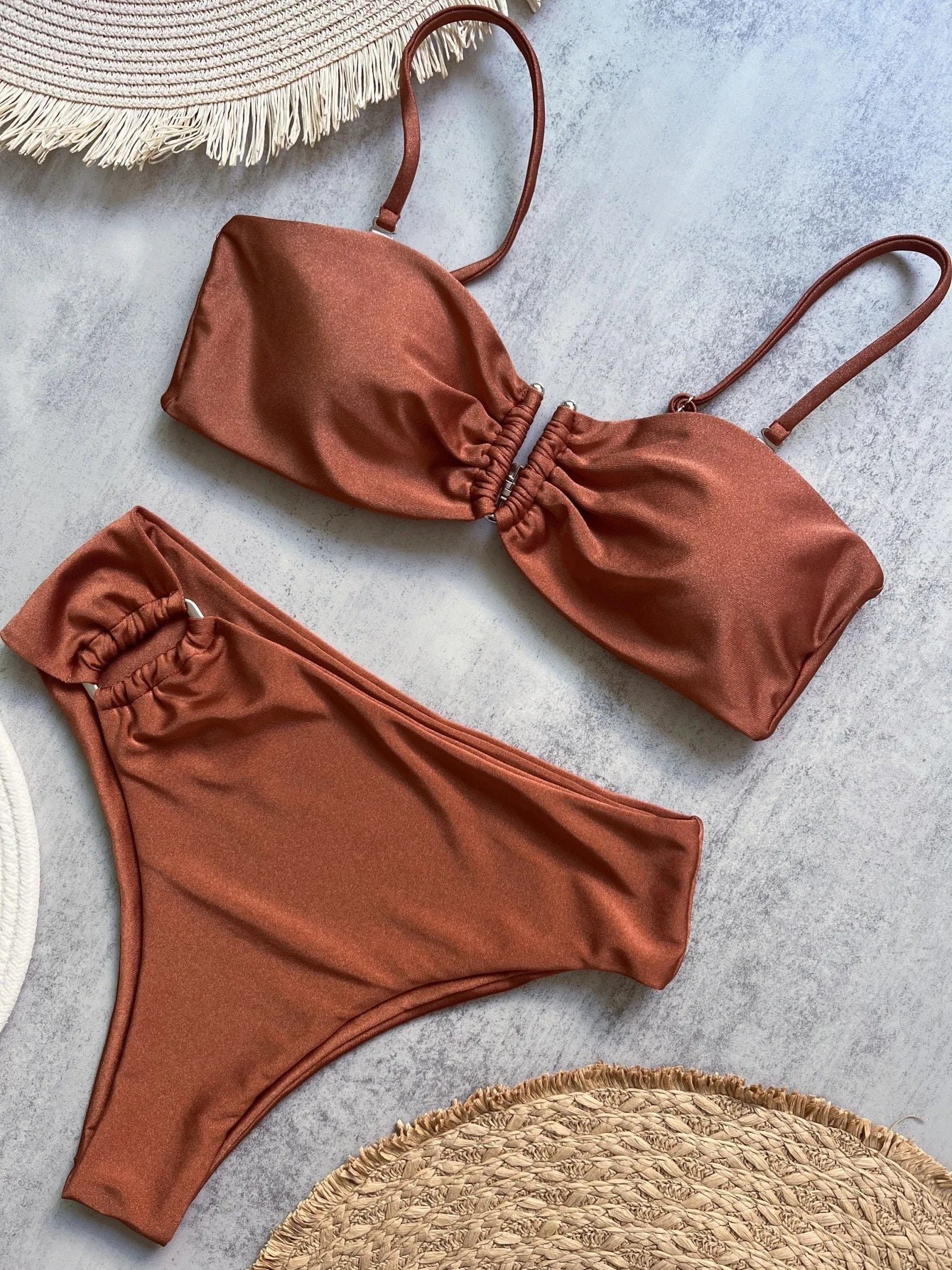Shiny Sparkling U Shaped Female Swimsuit High Waist Bikini Women Swimwear Two-pieces Bikini Set Pool Bathing Suit Swim Beachwear