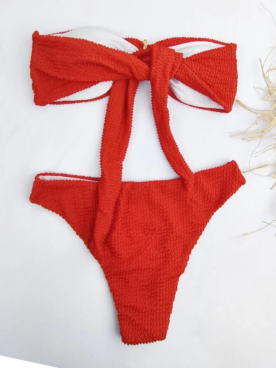 2026 Bandeau Bikinis Starfish Swimsuit Women Sexy Padded Swimwear Female Solid Beachwear Bathers Bathing Swimming Swim Suit