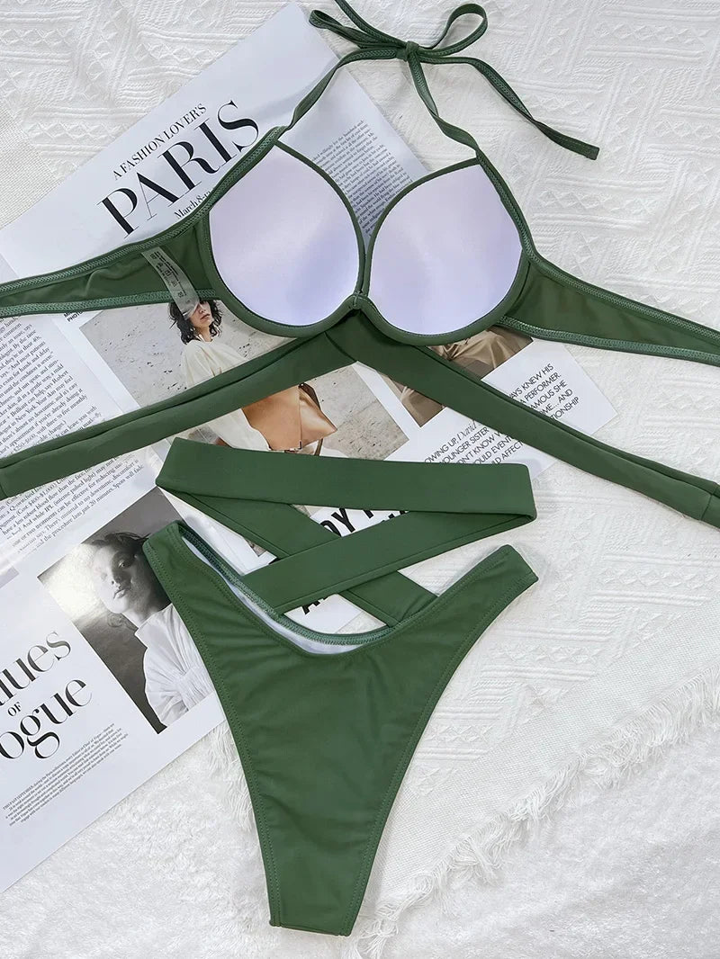 Sexy Underwired Bra Cup Female Swimsuit High Waist Bikini Women Swimwear Two-pieces Bikini set Push Up Bathing Suit Swim Lady